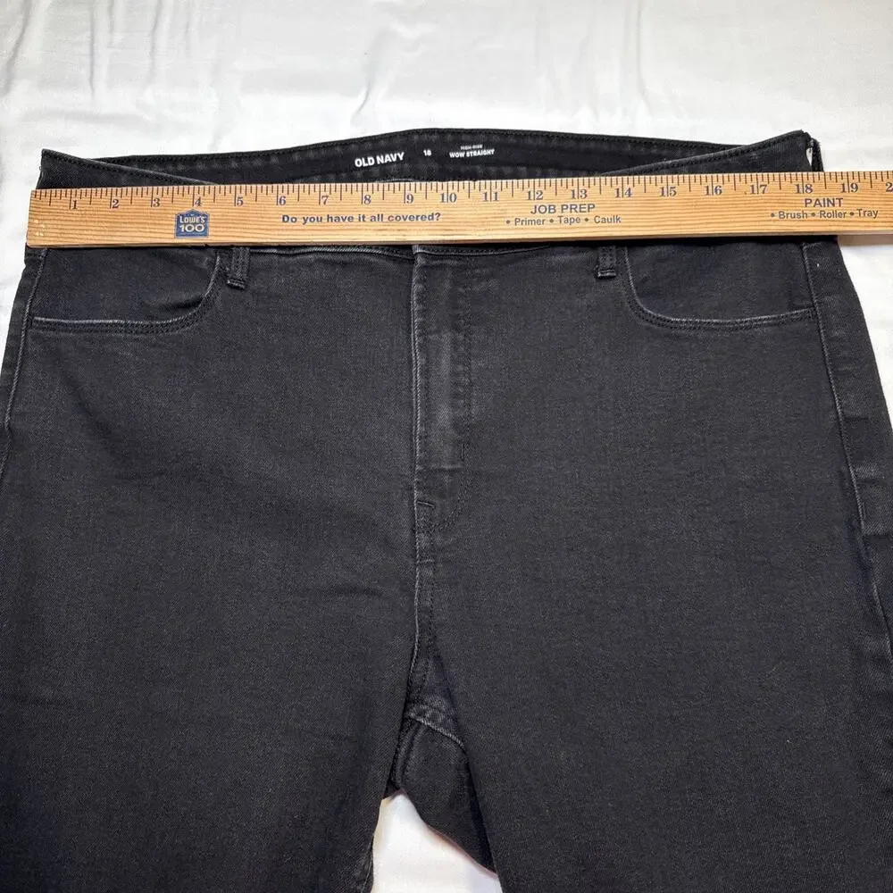 Old Navy Womens 18 Jeans Black Denim High Rise Wow Straight Comfort Stretch EUC - Picture 5 of 11